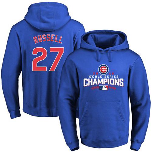 Cubs #27 Addison Russell Blue 2016 World Series Champions Pullover MLB Hoodie